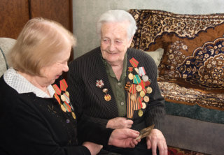 elderly women talking