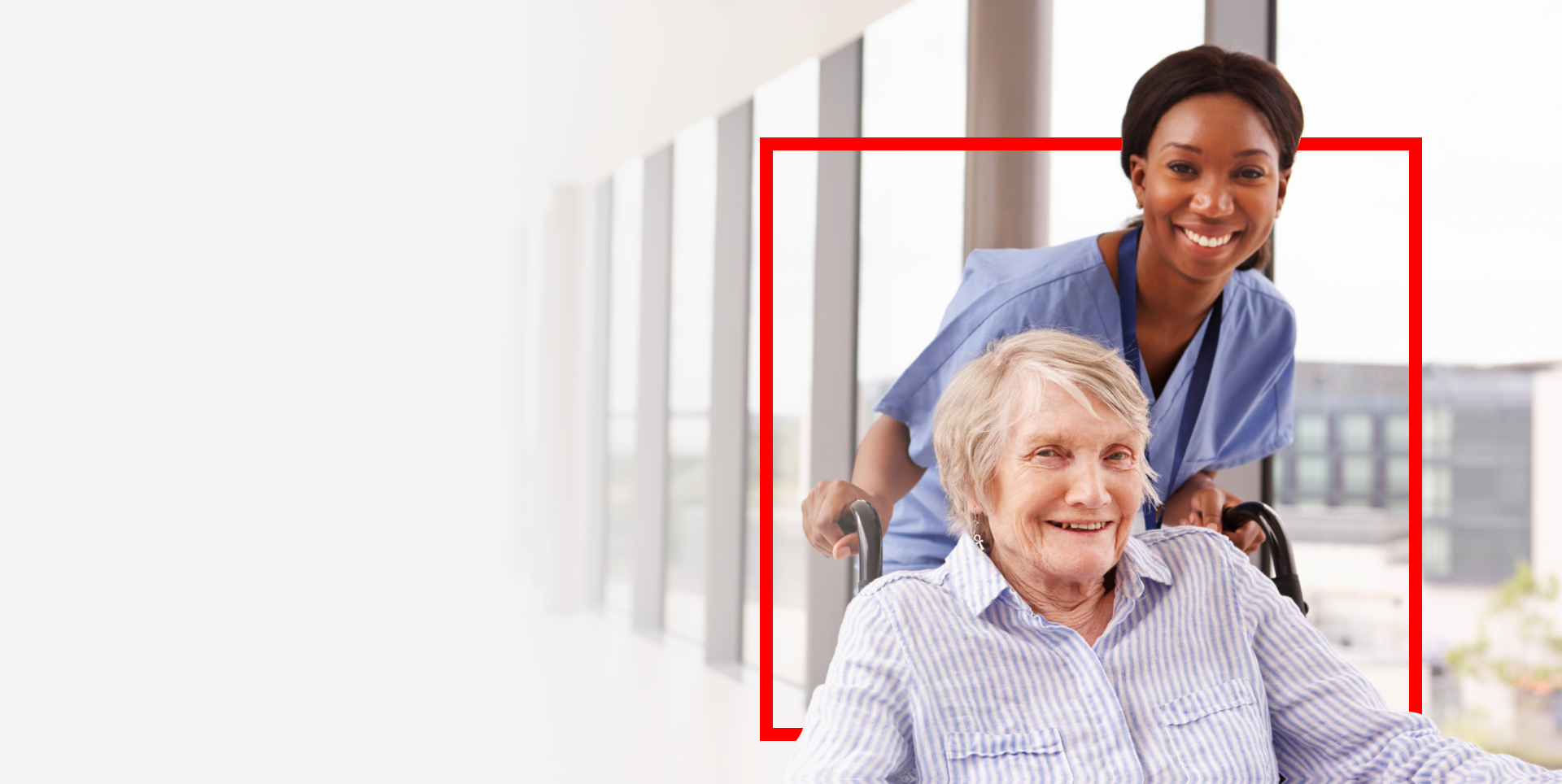 elder woman in a wheelchair and her caregiver assisting her